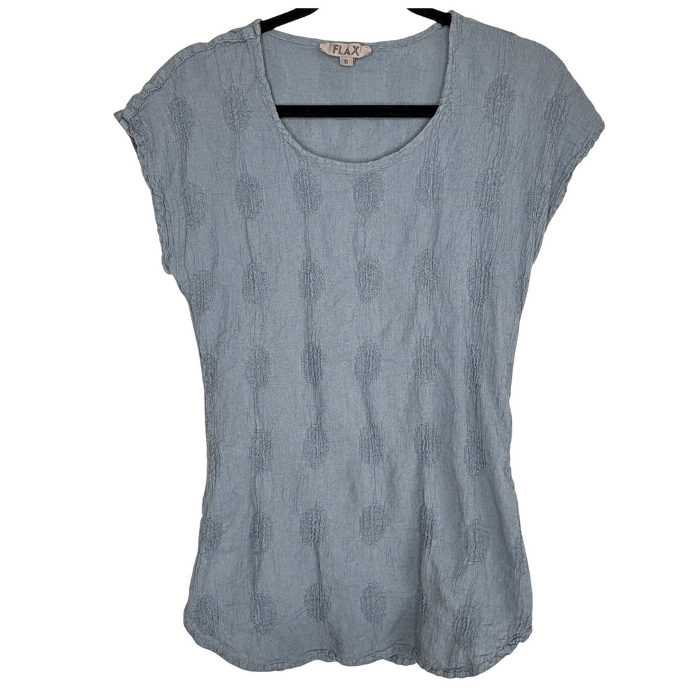 FLAX Jeanne Engelhart Textured Dots Linen Blend Top S Coastal Lagenlook Stretchy